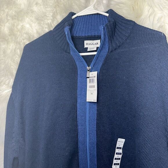 New Haggar  Men's Sweater Blue Collar Full Zip Size XXL MSRP $90 NWT Comfort - Picture 4 of 5